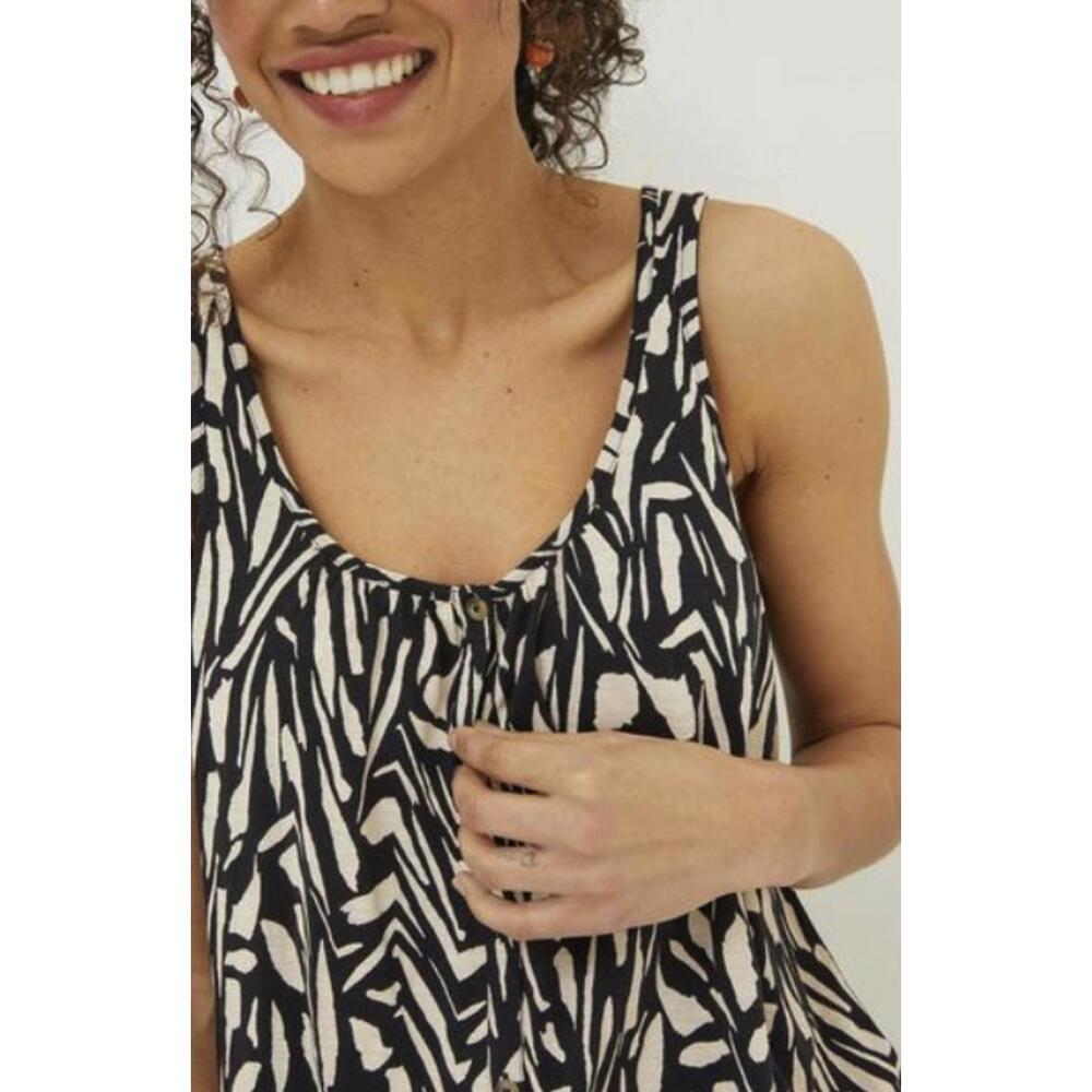 Fat Face Black and Cream Abstract Print Scoop Tank